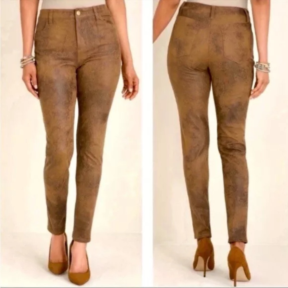 Chicos Brown Faux Leather Coated Skinny Fit Pants Brown Mid Rise Sz 3r XL